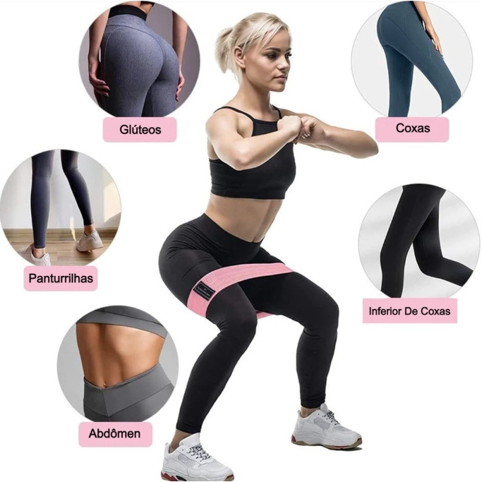 Kit 3 Faixas Elásticas de Tecido Treino Yoga Resistentes Confortáveis e Antideslizantes