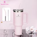 ROMANTIC CROWN Copo Térmico Inox Portátil 1200ml/600ml/1.2L Garrafa Térmica Inoxidável com Tampa e Canudo