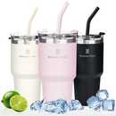 ROMANTIC CROWN Copo Térmico Inox Portátil 1200ml/600ml/1.2L Garrafa Térmica Inoxidável com Tampa e Canudo