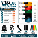 Kit 16 Itens Treino Em Casa Completo Elásticos Extensores + 5 Mini Bands Fitness Musculação Exercícios Yoga Fisioterapia