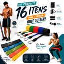 Kit 16 Itens Treino Em Casa Completo Elásticos Extensores + 5 Mini Bands Fitness Musculação Exercícios Yoga Fisioterapia
