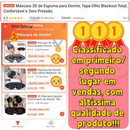 Máscara 3D de Espuma para Dormir, Tapa-Olho Blackout Total, Confortável e Zero Pressão