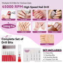 Lixadeira Elétrica Para Unhas 45000RPM Profissional Portátil Recarregável Nail Drill Kit Completo Gel Acrílico + Brocas