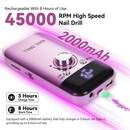 Lixadeira Elétrica Para Unhas 45000RPM Profissional Portátil Recarregável Nail Drill Kit Completo Gel Acrílico + Brocas