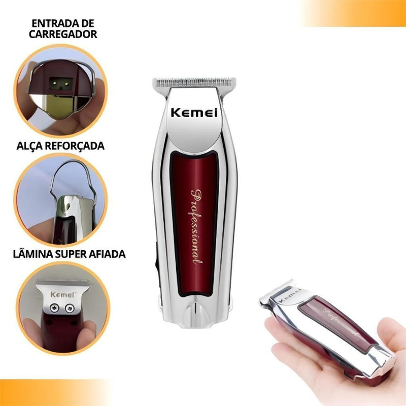 Máquina De Acabamento Barbearia Barba Cabelo Bigode Profissional Kemei-9163
