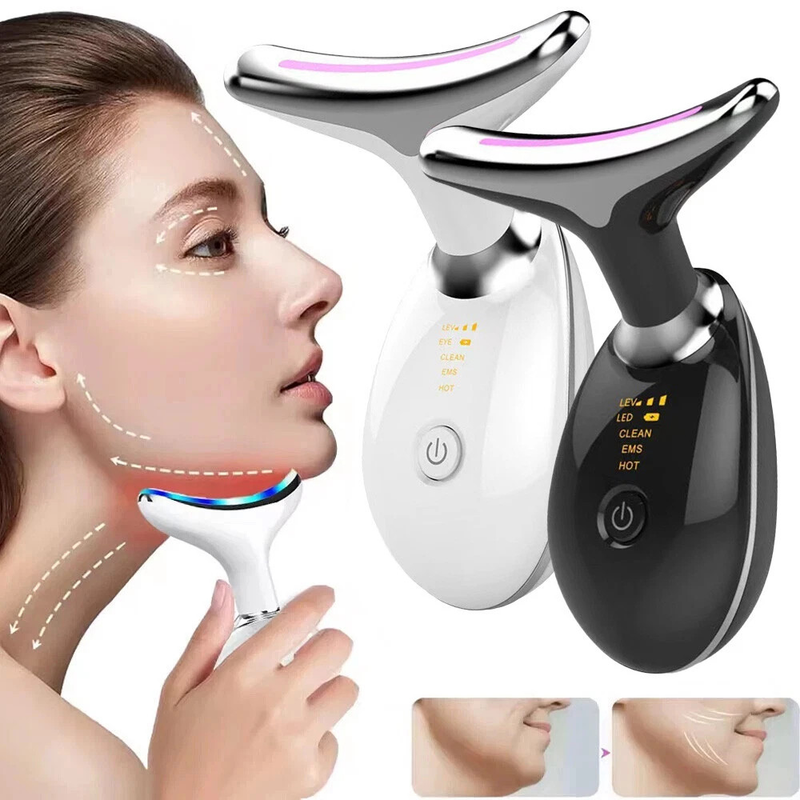 Massageador de Fototerapia LED para Pescoço e Rosto – Antirrugas, Firmador e Recuperação da Pele Radiante